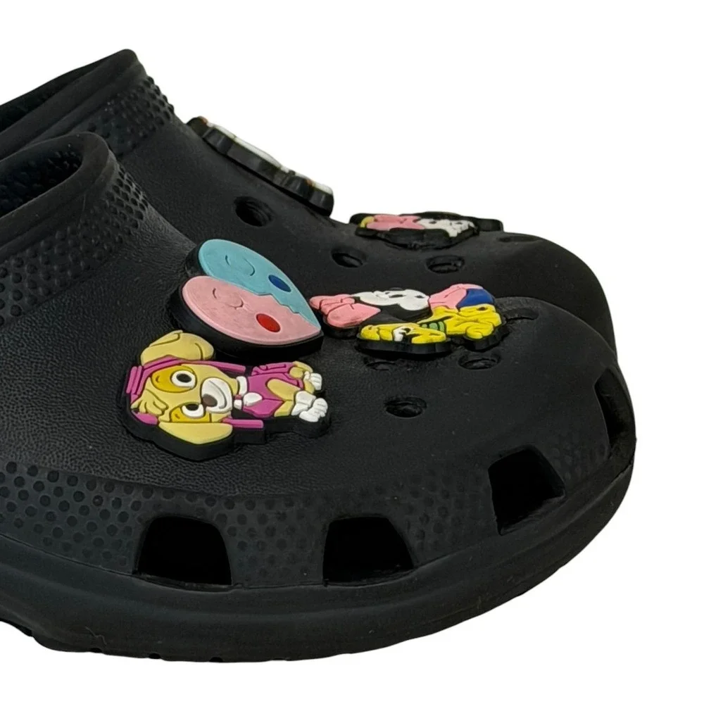Crocs Classic Clog Kids Black Size C 11 Character Charms Jibbitz Slip On‎ Shoes